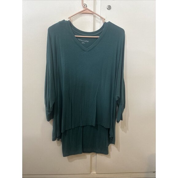 Soft Surroundings Top Women Medium Teal Knit Long Sleeve Relaxed Tunic V Neck - Picture 2 of 12